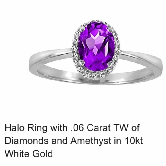 10kt White Gold Halo Ring- Diamonds and Amethyst - Picture 8 of 10